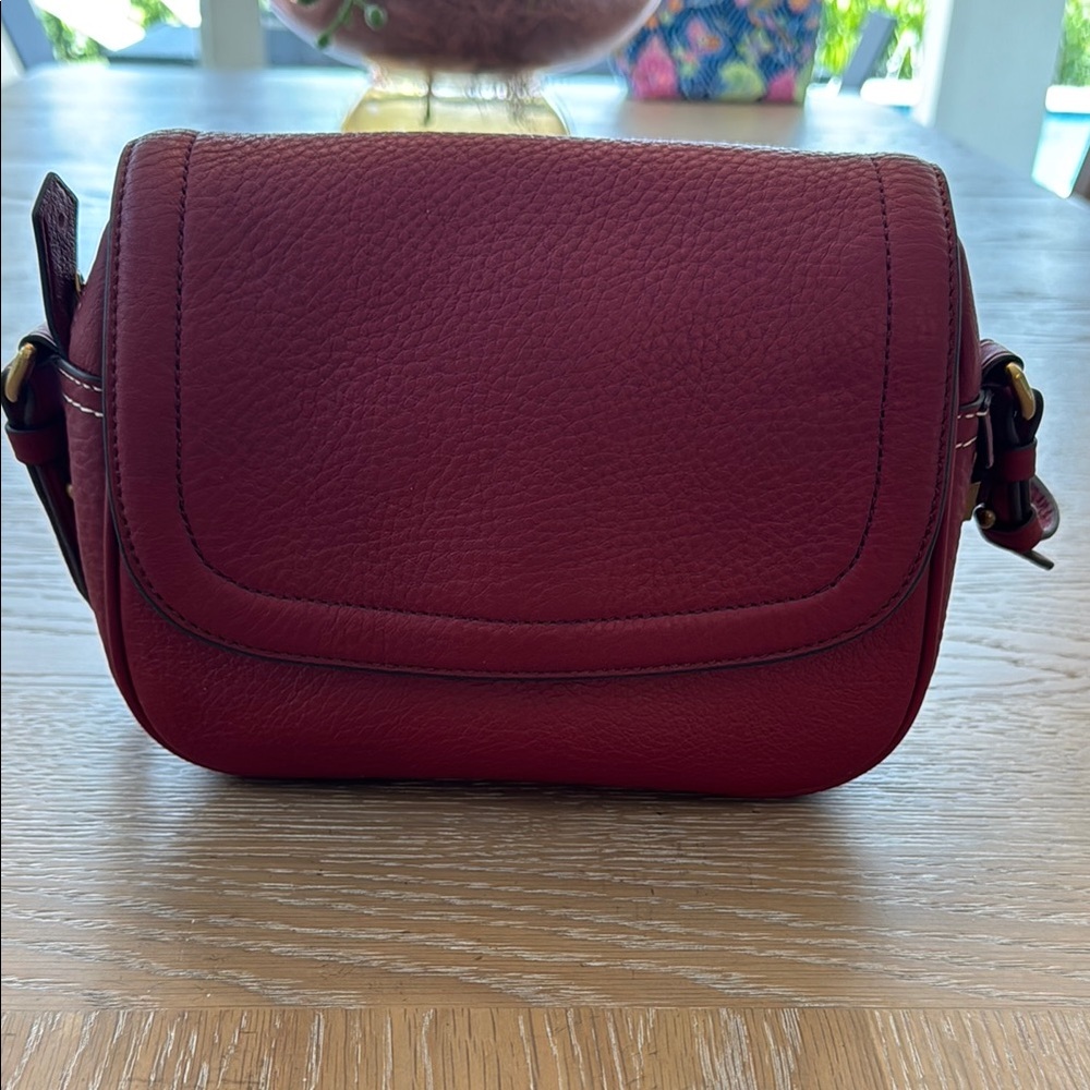 J Crew Red Signet Crossbody Bag Purse Flap Over Pebbled Italian Leather NWOT